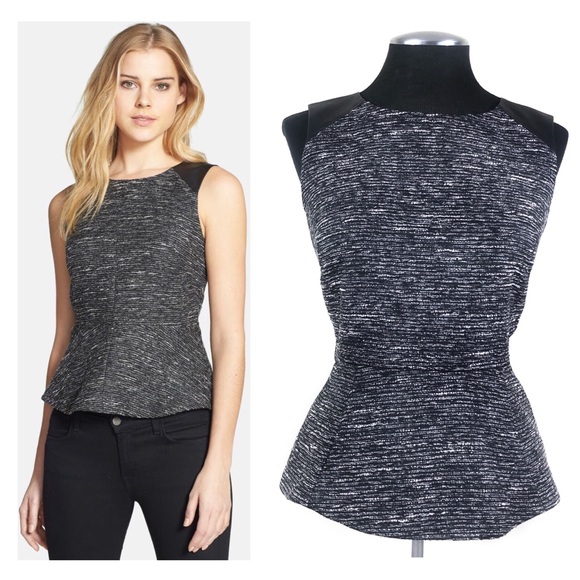 Vince Camuto Tops - Vince Camuto - Tweed Faux Leather Peplum Top